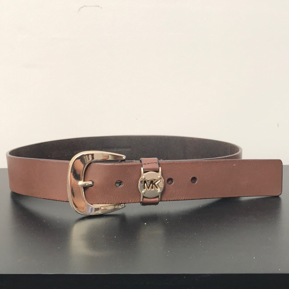 Michael Kors brown leather belt with gold buckle